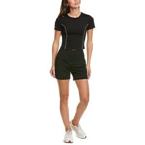 Marion Womens  2Pc 4.5In Activewear Crop Top & Racing Short Set, Black